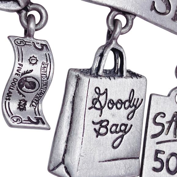Vintage JJ Signed Pewter Born To Shop Brooch Whimsical & Funny Giftable Jewelry - Picture 6 of 10